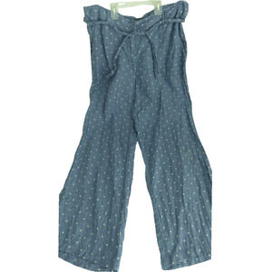 Women's Linen Wide Leg Pants Large Chambray Dot Tie Waist For Cynthia